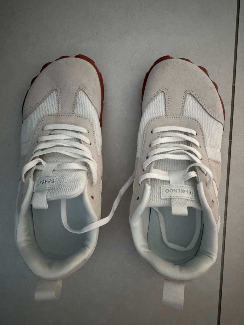 Neutral Suede & Mesh Lace-Up Sneakers with Rust Outsole